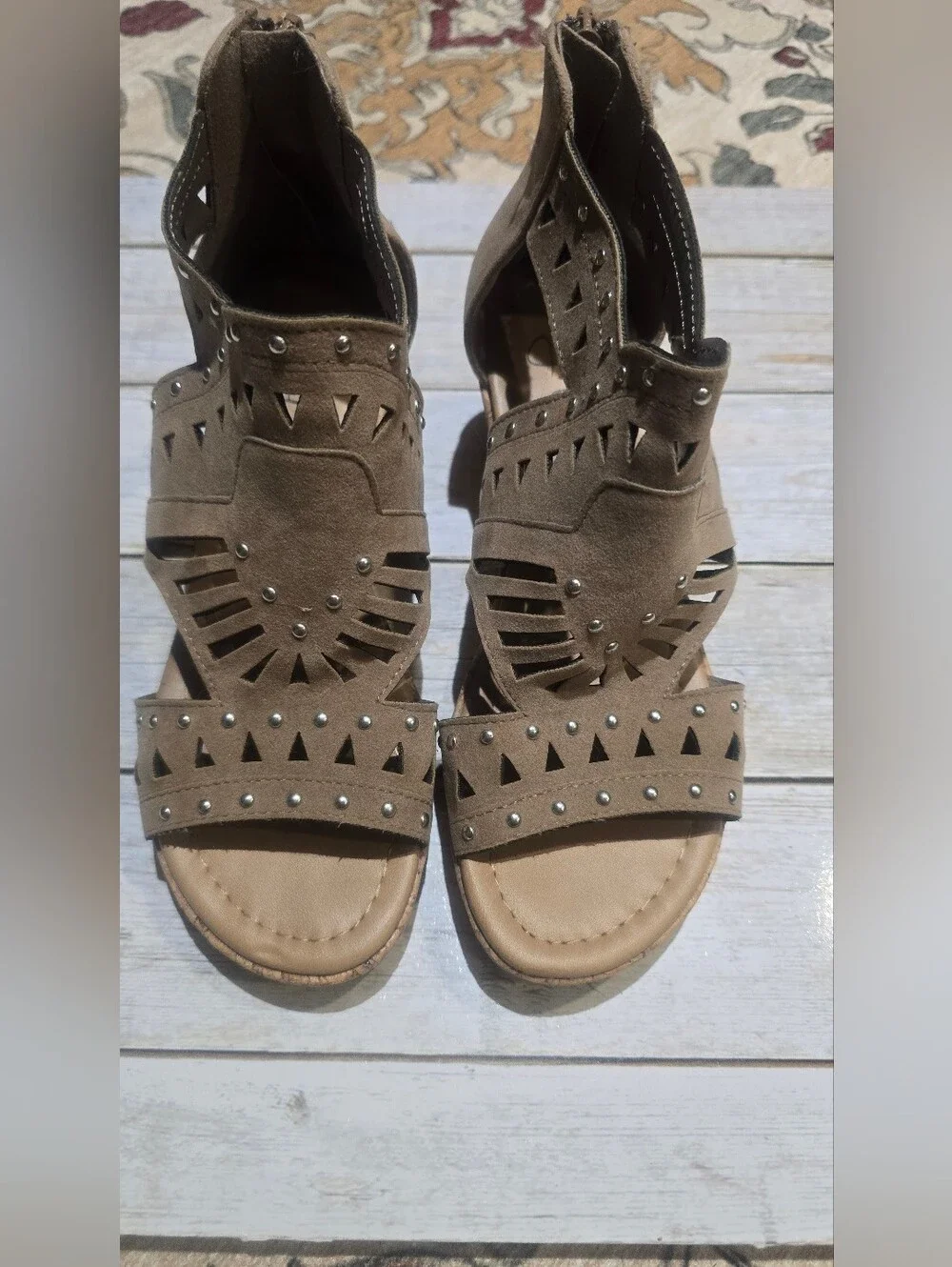 Little Girls Size 3M Cork Wedge Sandals - Cutout Stud Detail